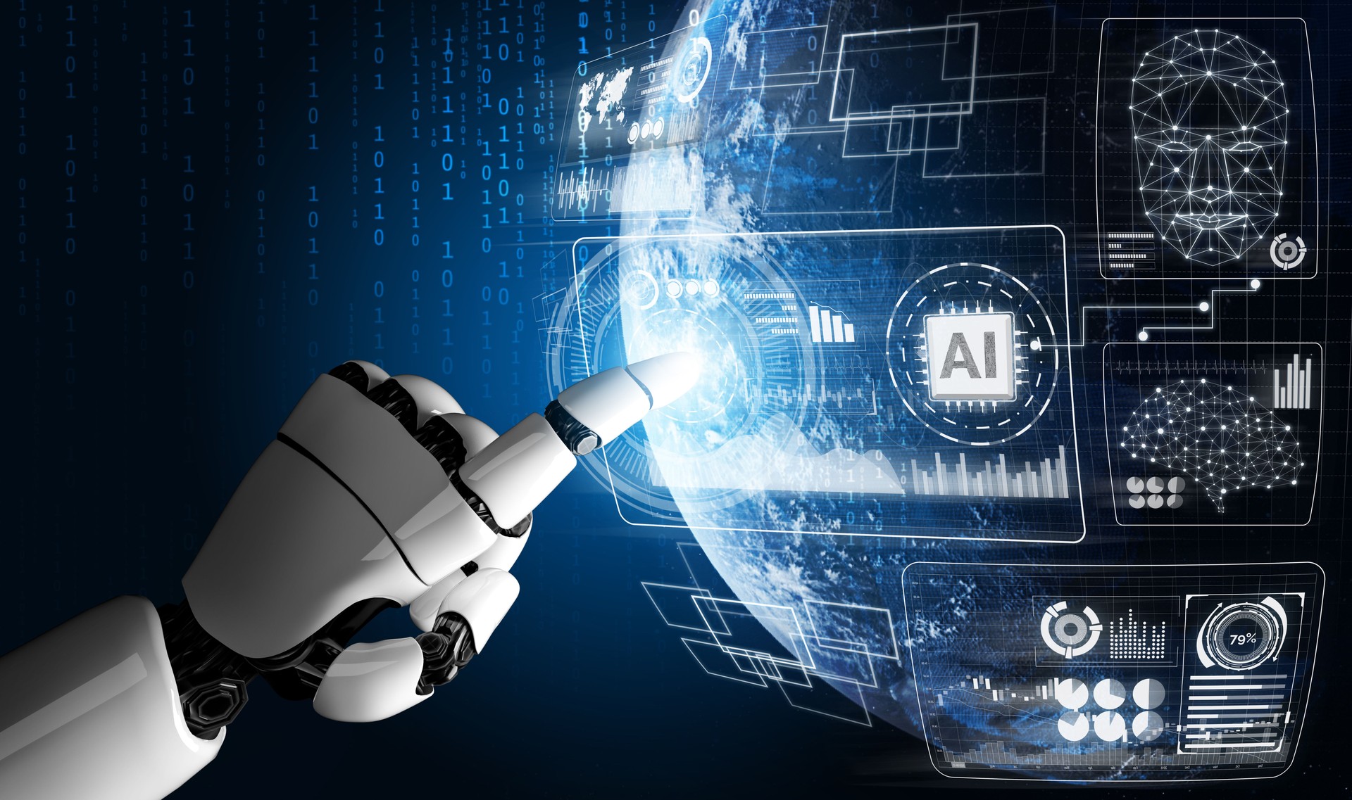 Futuristic robot artificial intelligence concept.